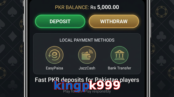 Deposit and withdrawal screen with PKR methods
